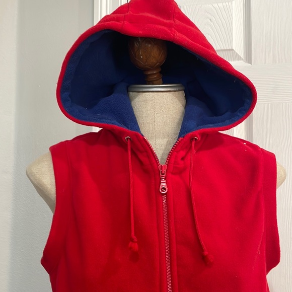 Vintage 90s Gap fleece vest hoodie red full zipper pockets women’s size M medium - Picture 7 of 12